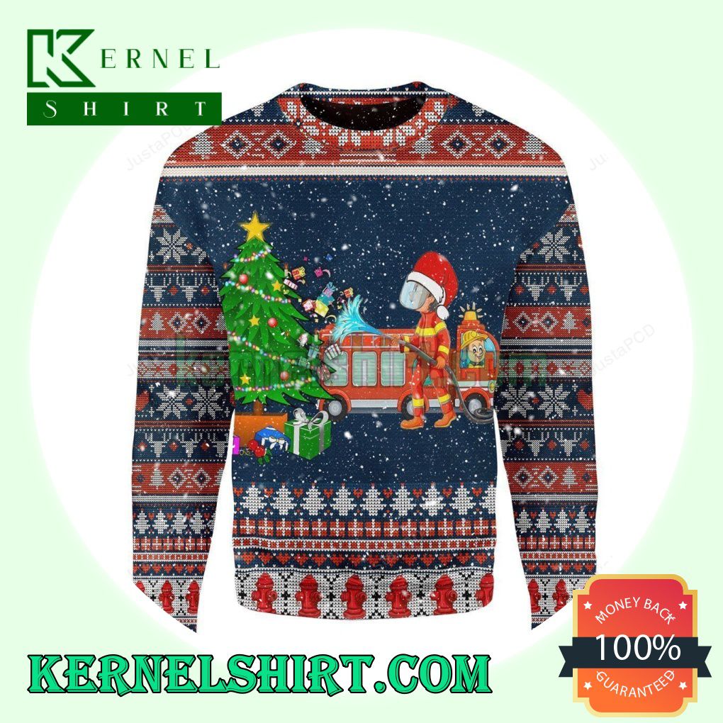 Firefighter Presents Knitting Christmas Sweatshirts