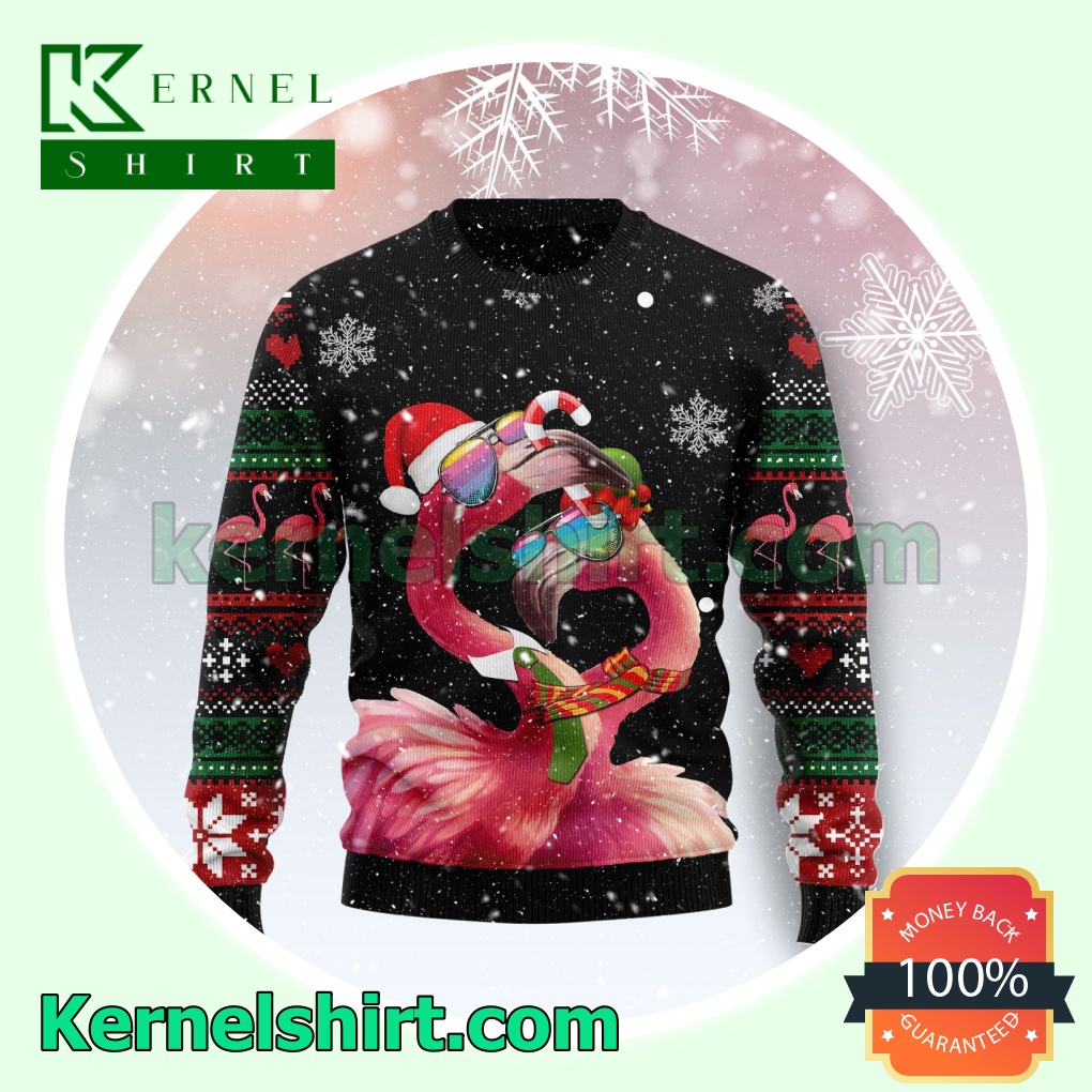 Flamingo Couple Knitted Christmas Jumper