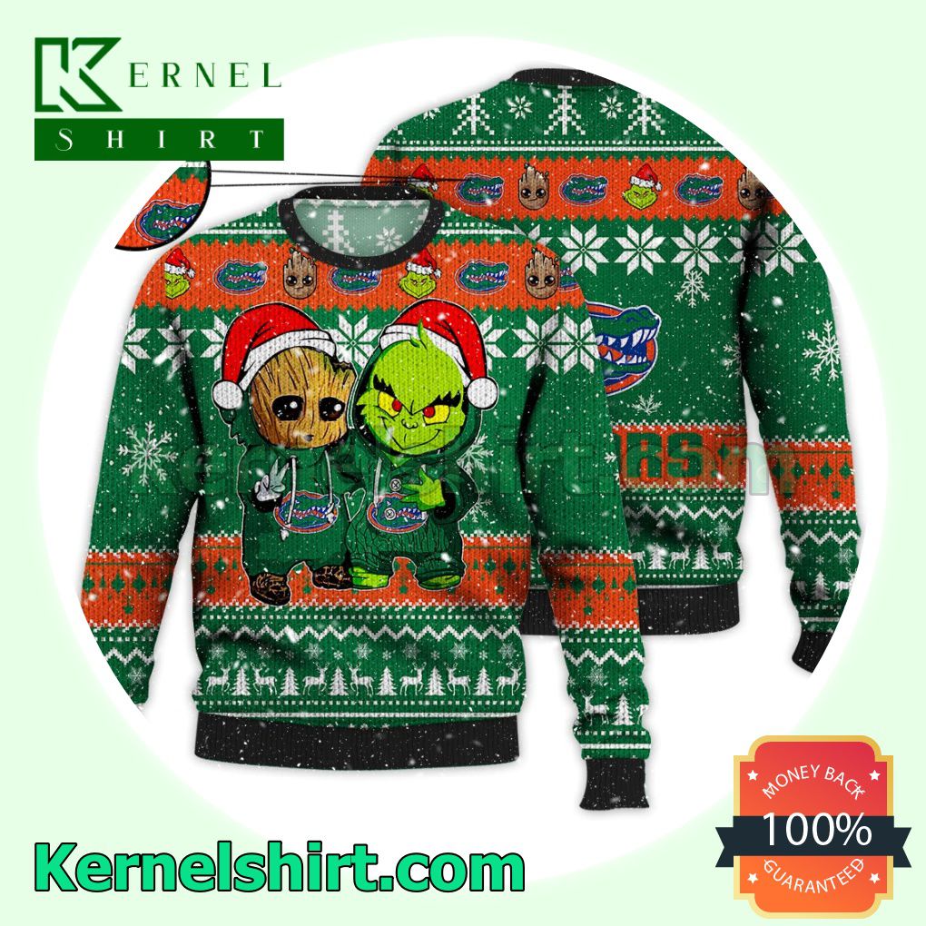 Florida Gators Baby Groot And Grinch Xmas Knitted Sweater NCAA Lover