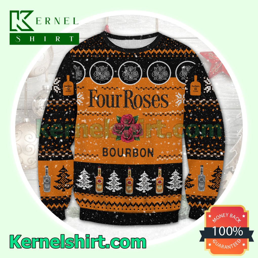 Four Roses Bourbon Kentucky Whiskey Knitted Christmas Sweatshirts