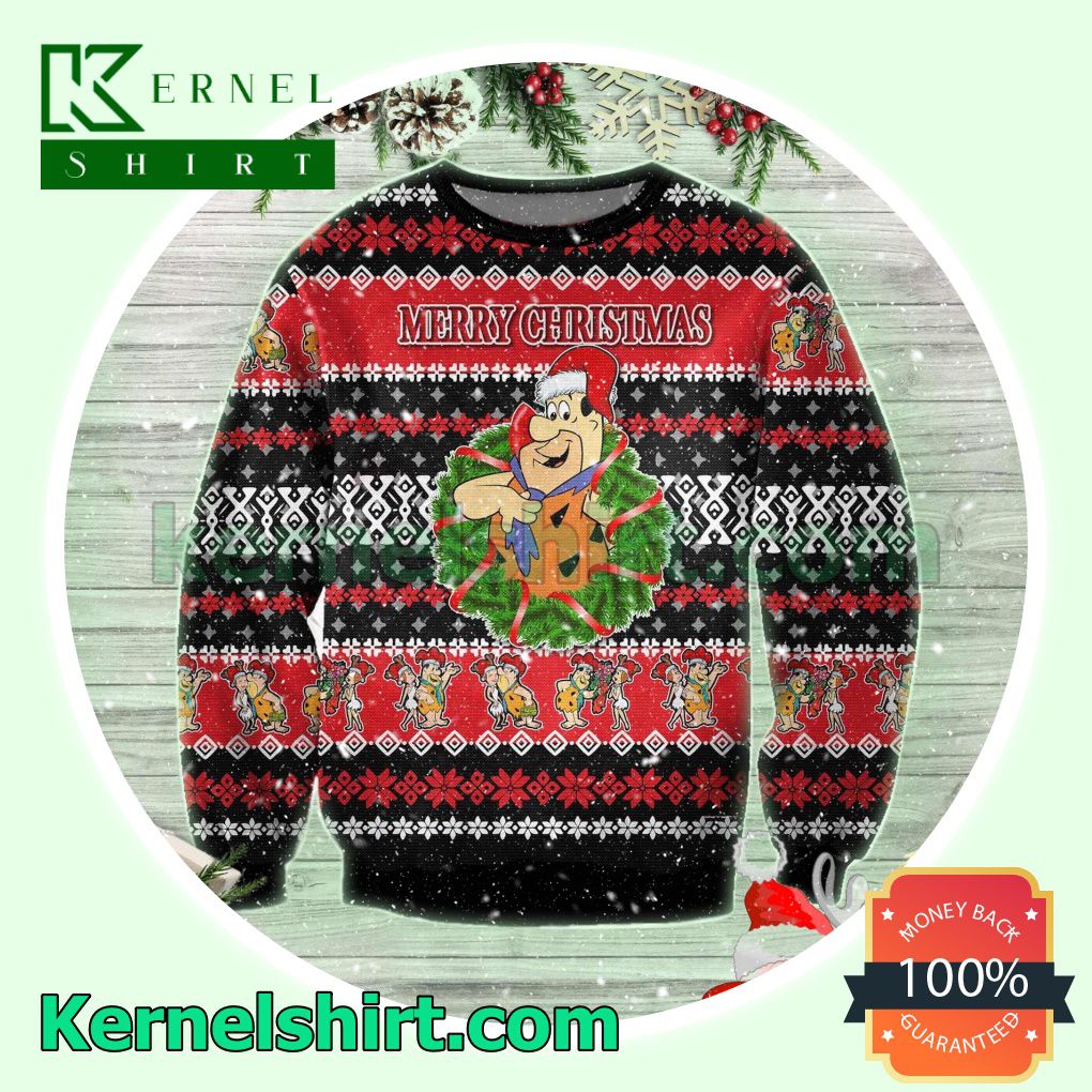 Fred Wreath The Flintstones Xmas Knitted Sweaters