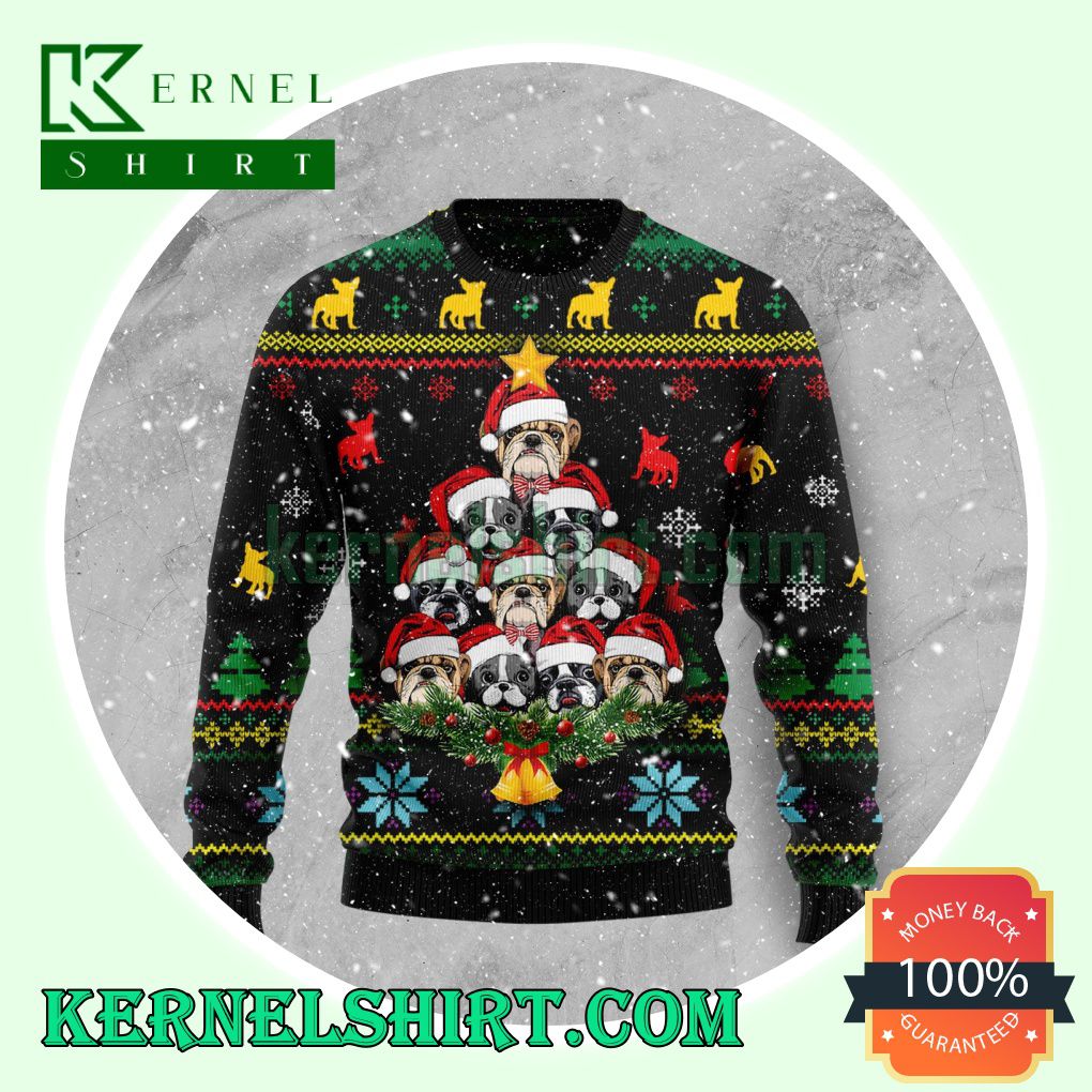 French Bulldog Pine Tree Knitting Christmas Sweatshirts