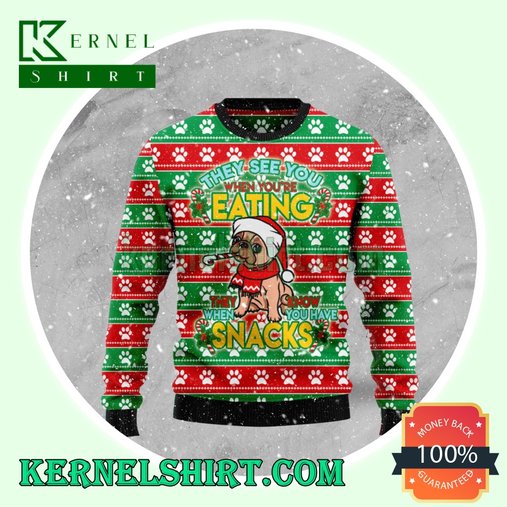 French Bulldog See You Eating Snacks Knitting Christmas Sweatshirts