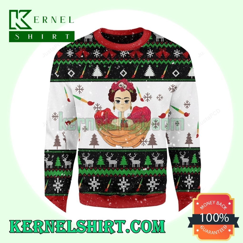 Frida Kahlo Cartoon Knitting Christmas Sweatshirts