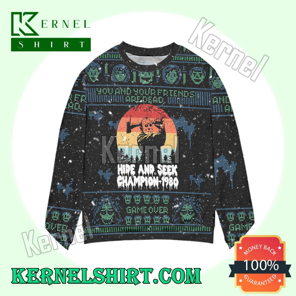 Friday The 13th Jason Voorhees Hide And Seek Champion 1980 Knitted Christmas Sweatshirts