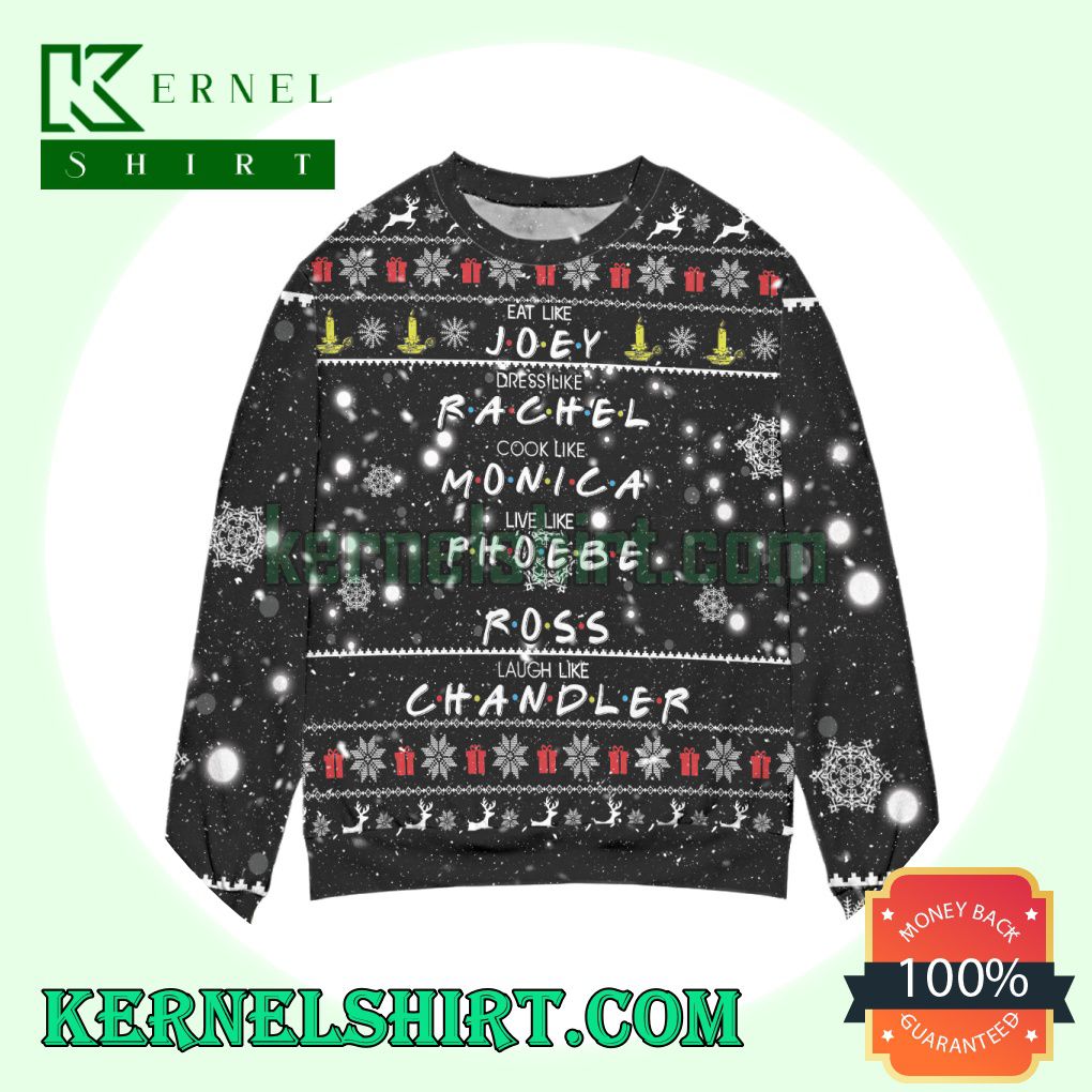 Friends Eat Like Joey Dress Like Rachel Snowflake Pattern Knitting Christmas Sweatshirts