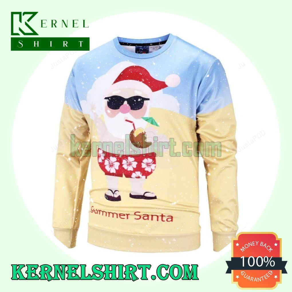 Funny Summer Santa Claus Striped Knitting Christmas Sweatshirts