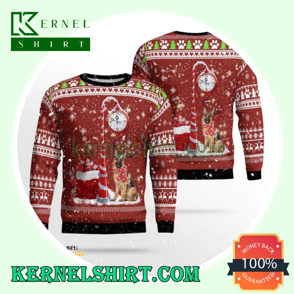 German Shepherd Clock Xmas Knit Sweaters