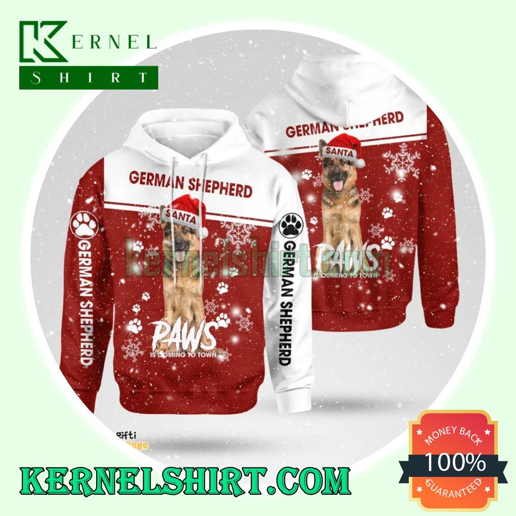 German Shepherd Santa Paws Is Coming To Town Christmas Hooded Sweatshirts