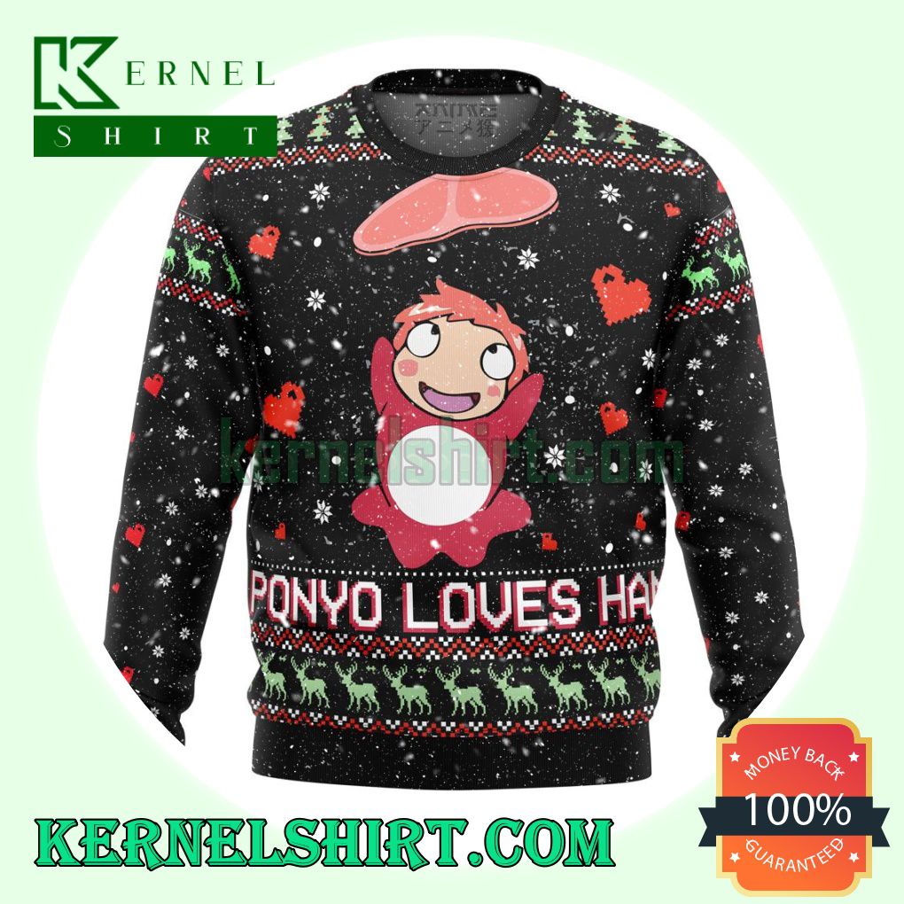 Ghibli Ponyo Loves Ham Manga Anime Knitting Christmas Sweatshirts