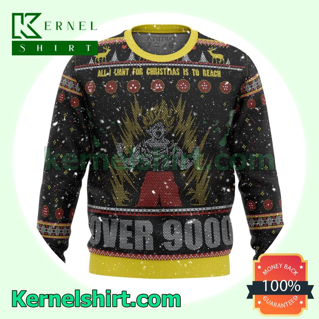 Goku All I Want For Christmas Is To Reach 9000 Dragonball Manga Anime Premium Knitted Christmas Jumper