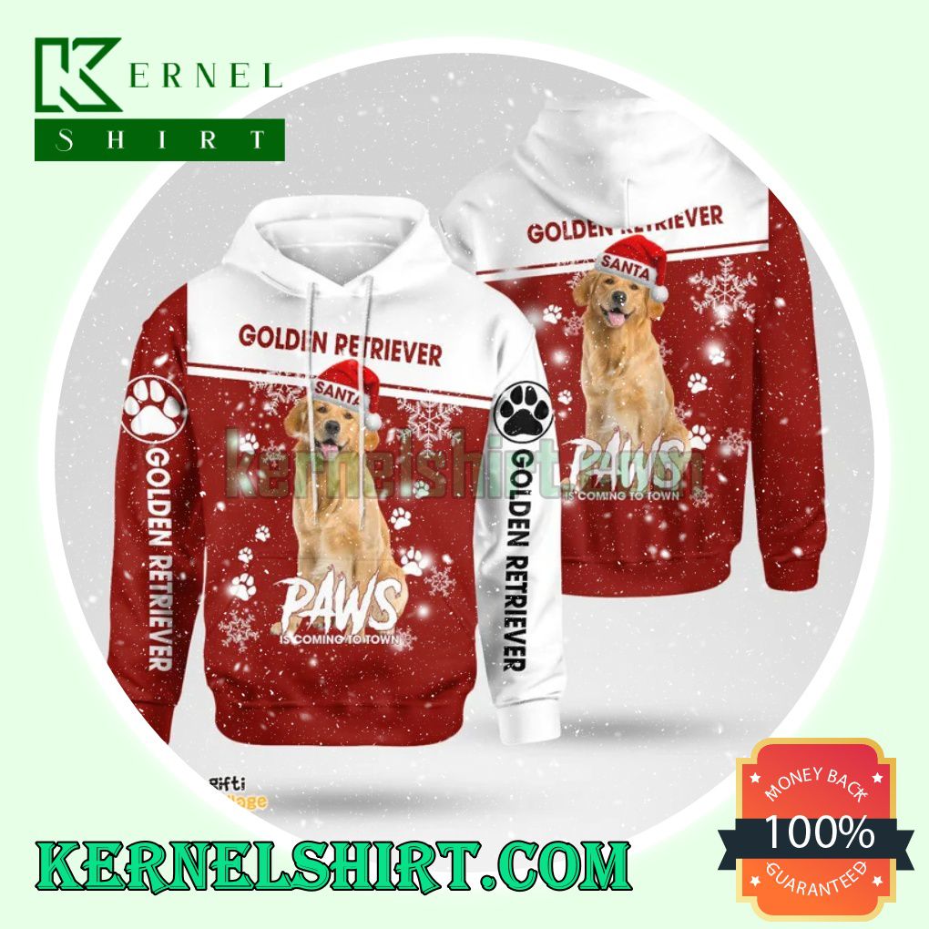 Golden Retriever Santa Paws Is Coming To Town Christmas Hooded Sweatshirts