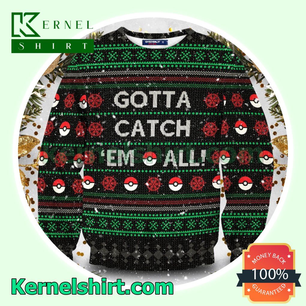 Gotta Catch Em All Pokemon Manga Anime Knitted Christmas Jumper