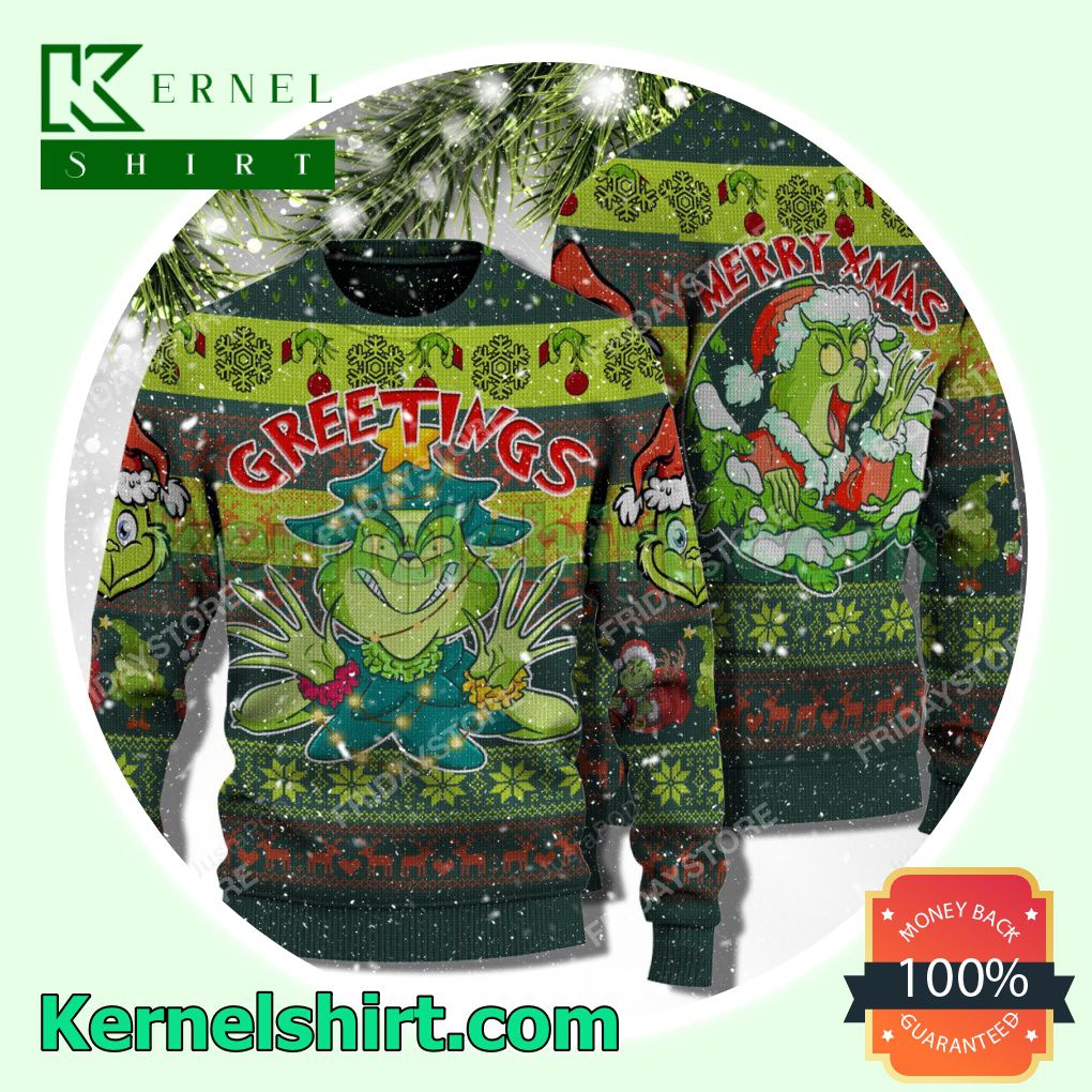 Greetings Grinch Knitted Christmas Jumper