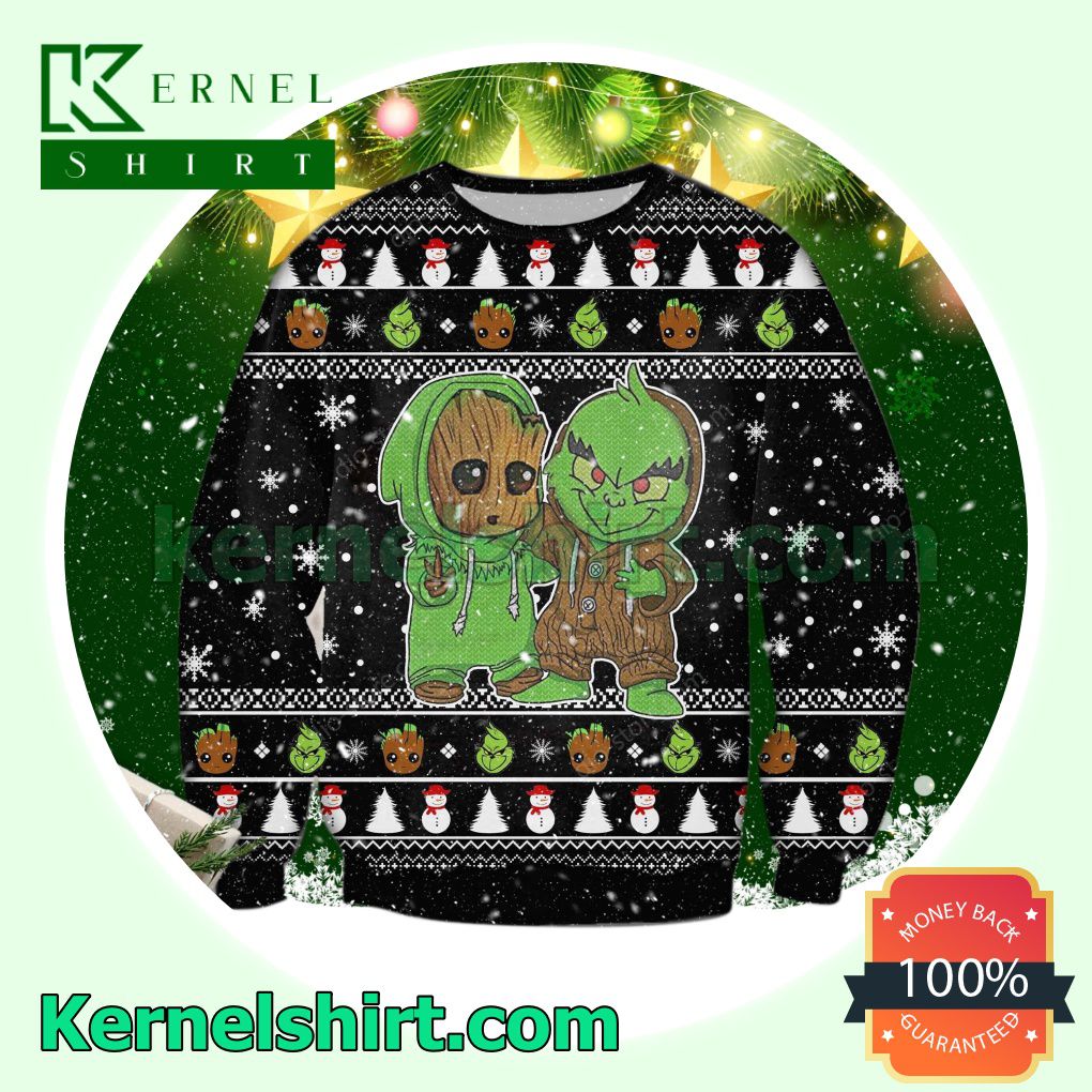 Groot And Grinch Funny Knitted Christmas Jumper