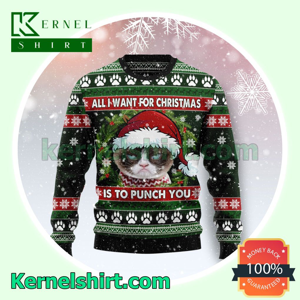 Grumpy Cat Punch You Knitted Christmas Jumper