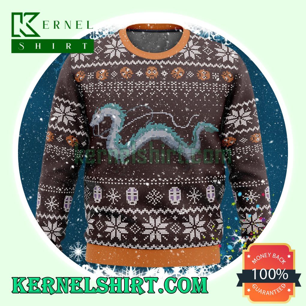 Haku White Dragon Spirited Away Studio Ghibli Knitting Christmas Sweatshirts
