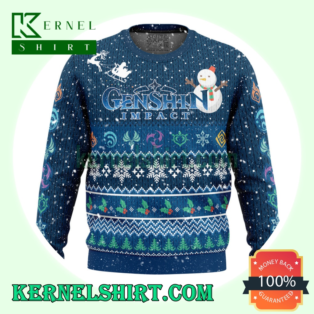 Happy Holidays Genshin Impact Snowflake Knitting Christmas Sweatshirts