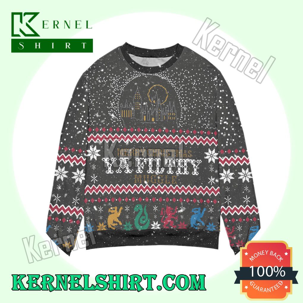 Harry Potter Merry Ya Filthy Muggle Hogwarts School Knitted Christmas Sweatshirts