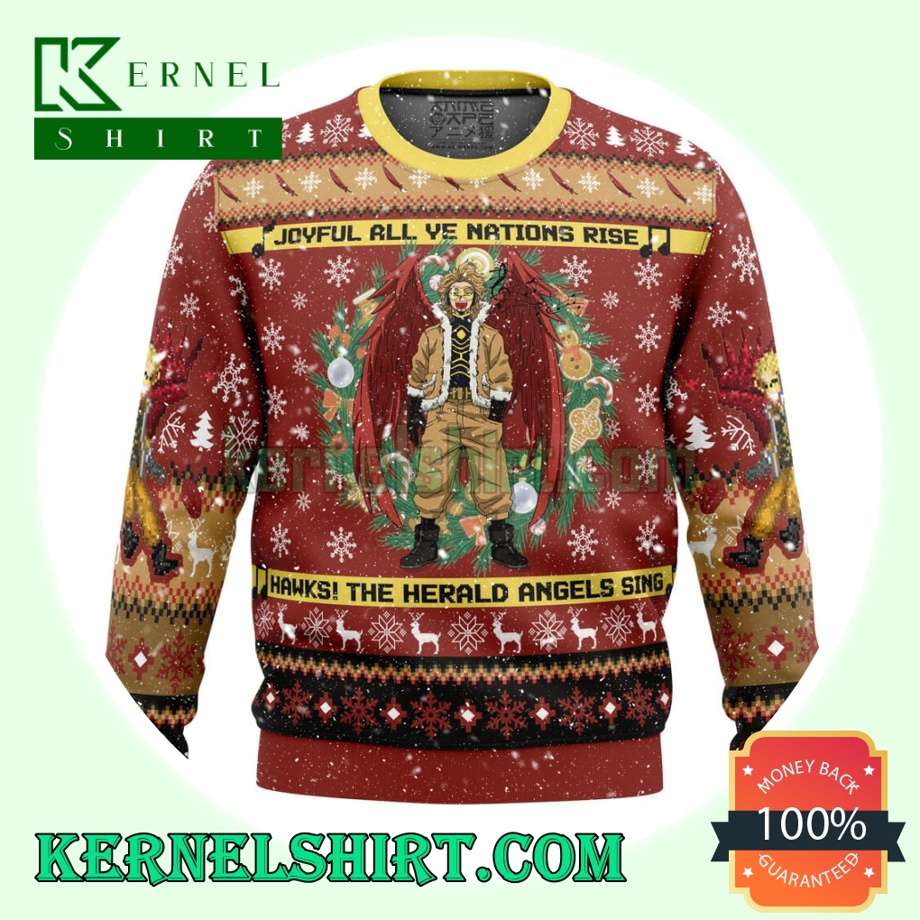 Hawks Singing Christmas Song My Hero Academia Knitting Christmas Sweatshirts