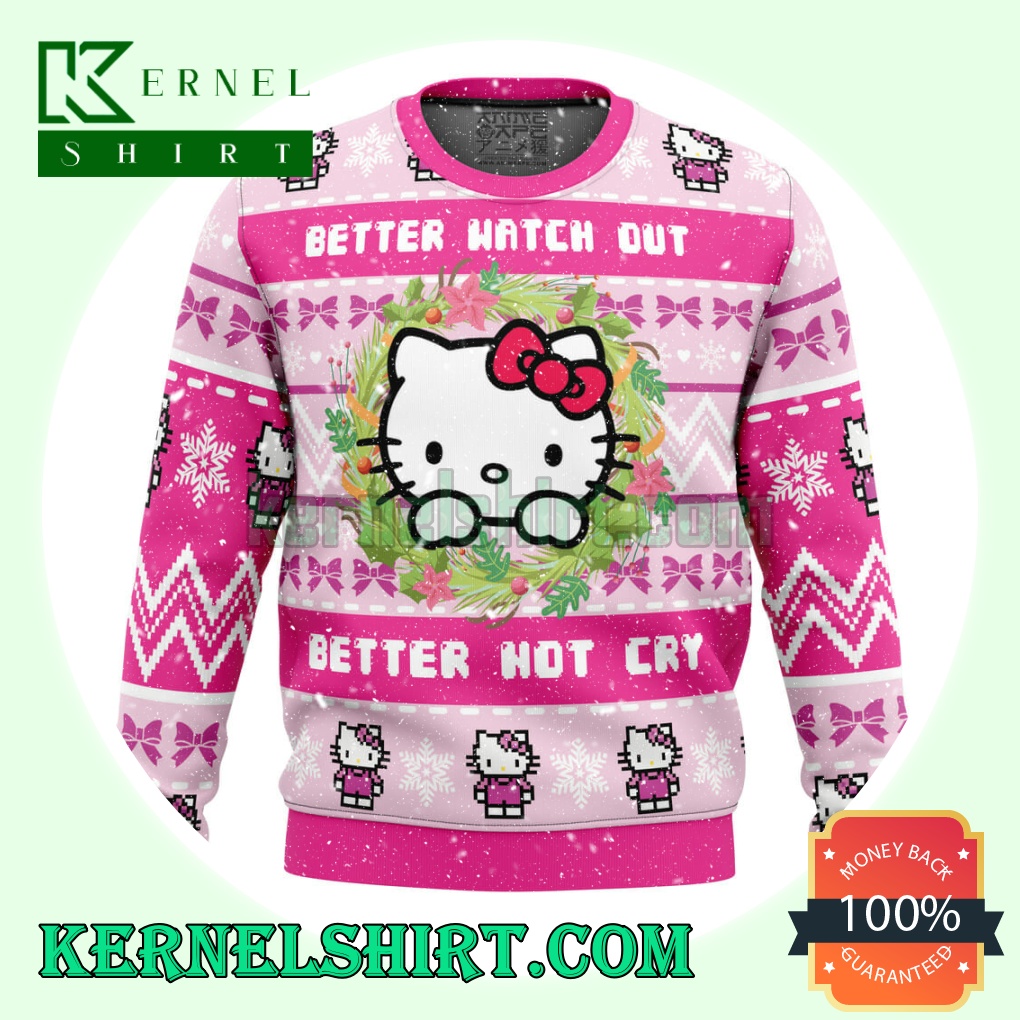 Hello Kitty Is Coming To Town Better Not Cry Knitting Christmas Sweatshirts