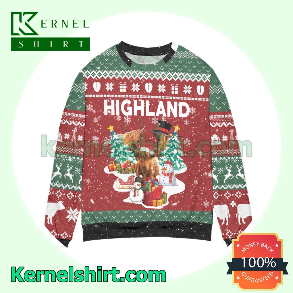 Highland Reindeer Snowflakes Pattern Knitted Christmas Sweatshirts