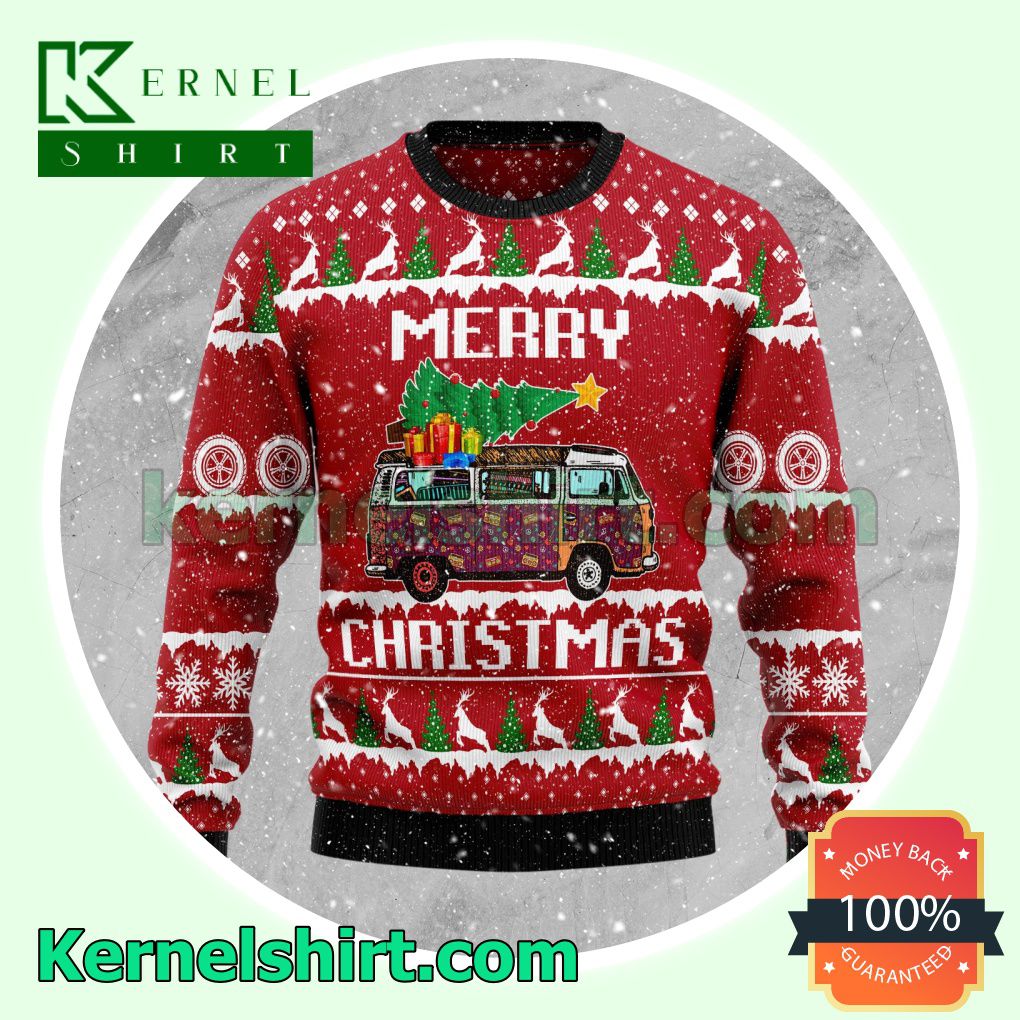 Hippie Car Merry Xmas Knitted Christmas Jumper