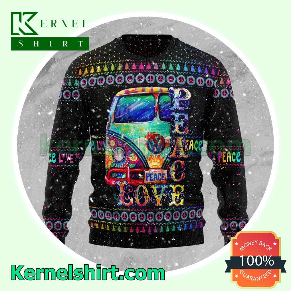 Hippie Peace Love Knitted Christmas Jumper