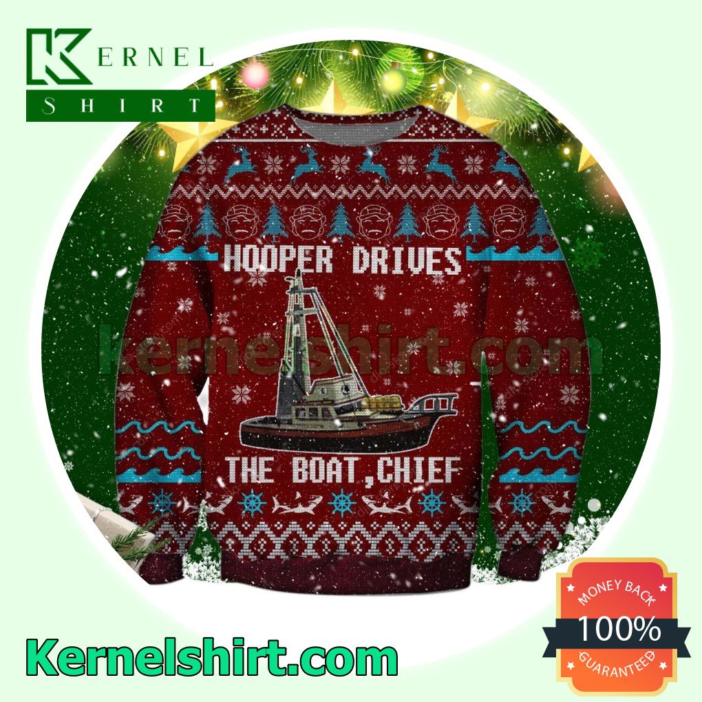 Hooper Drives The Boat Jaws Knitted Christmas Jumper