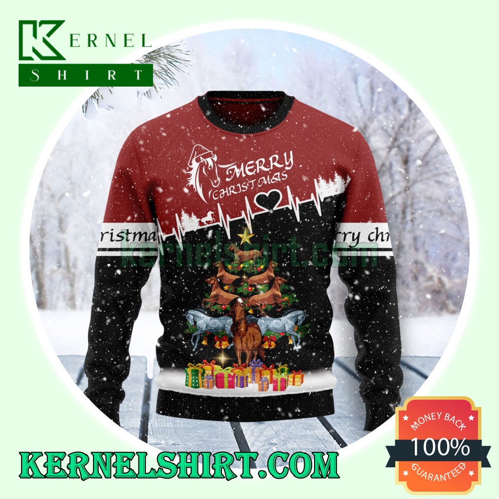 Horse Christmas Tree Premium Knitting Christmas Sweatshirts
