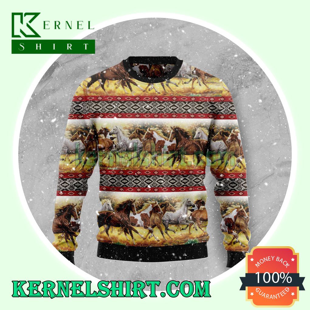 Horse Native American Pattern Knitting Christmas Sweatshirts