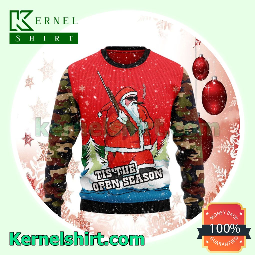 Hunting Santa Tis The Open Season Premium Knitted Christmas Jumper