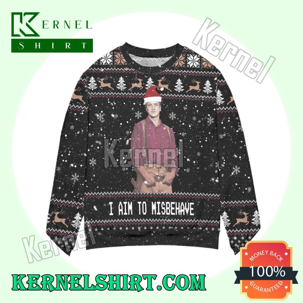 I Aim To Misbehave Survay Says! Snowflake Reindeer Knitted Christmas Sweatshirts