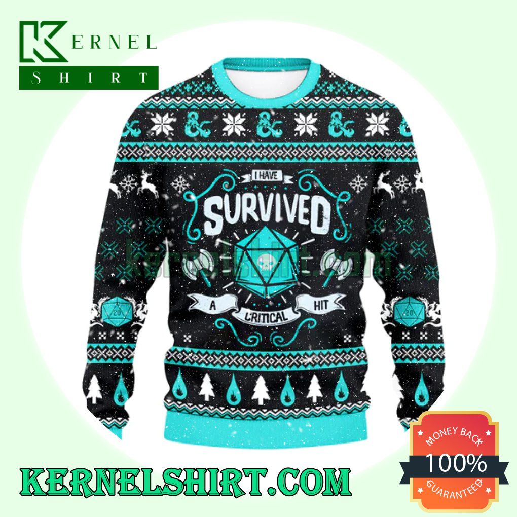 I Have Survived A Critical Hit D20 Dungeons Xmas Knit Sweaters