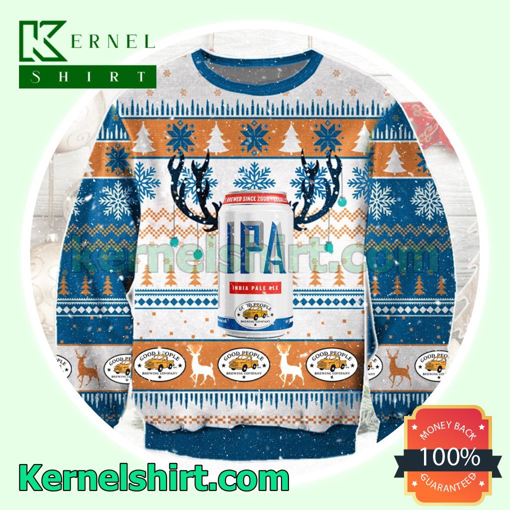 IPA Good People Brewing Reindeer Version Knitted Christmas Sweatshirts