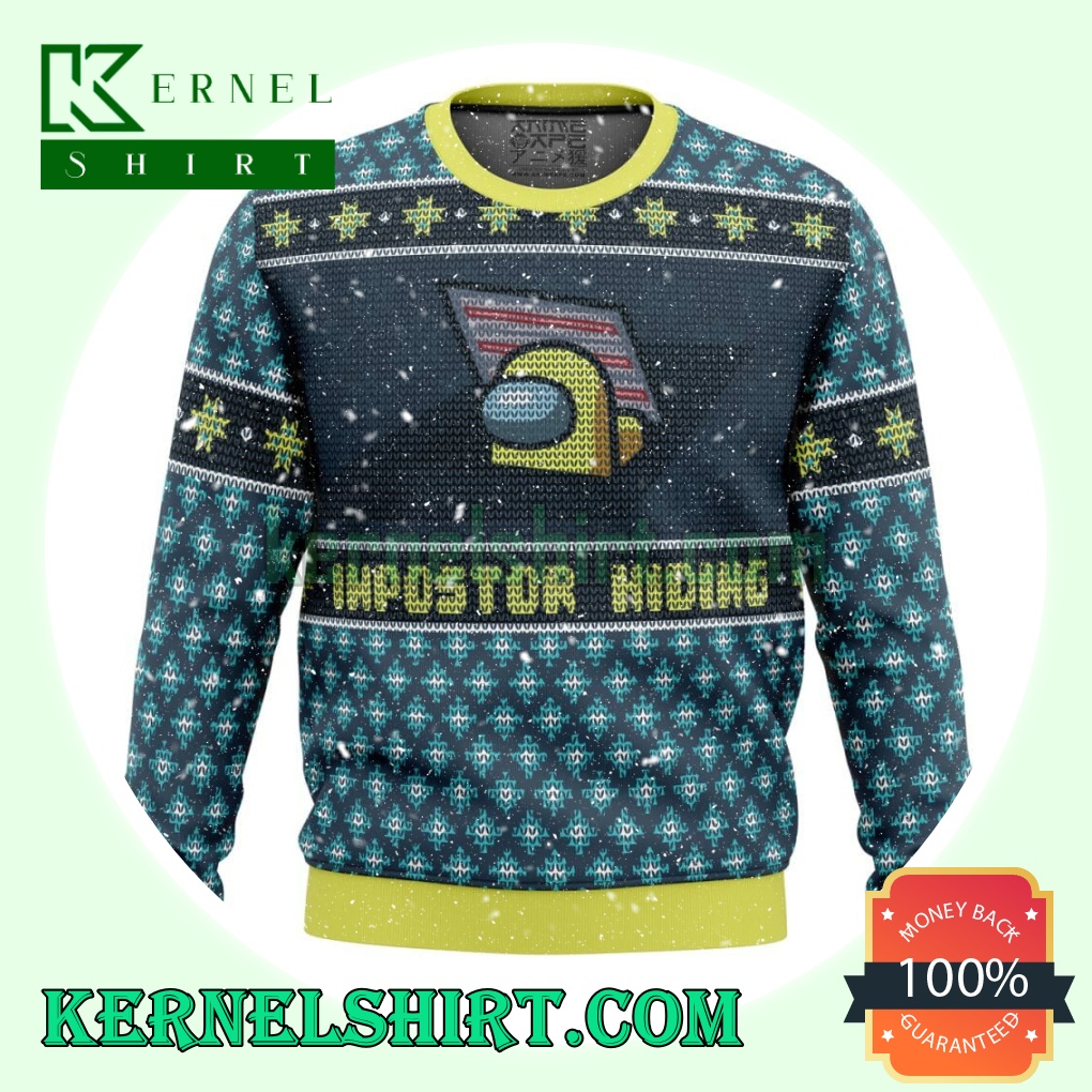 Impostor Hiding Among Us Knitting Christmas Sweatshirts