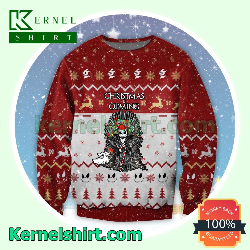 Jack Skellington King Throne Snowflake Knitted Christmas Sweatshirts