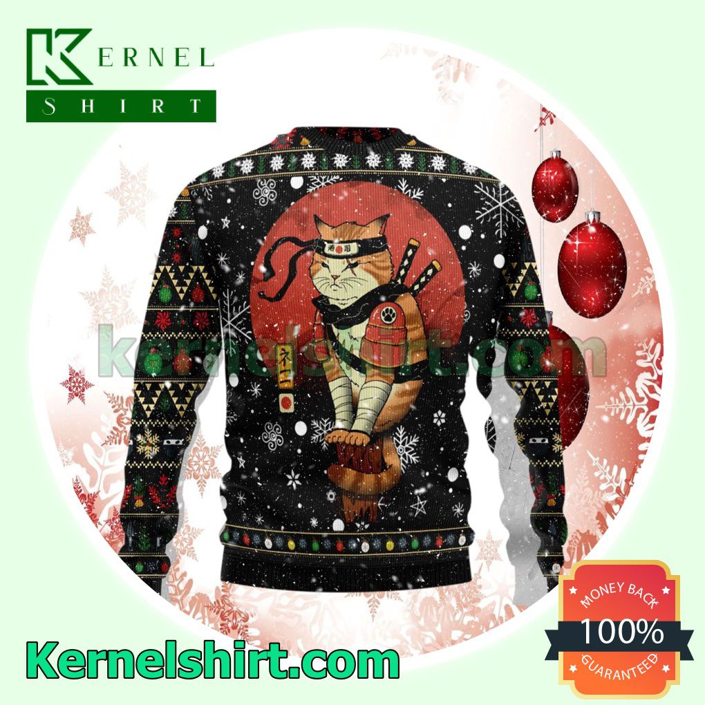 Japan Ninja Cat Knitted Christmas Jumper