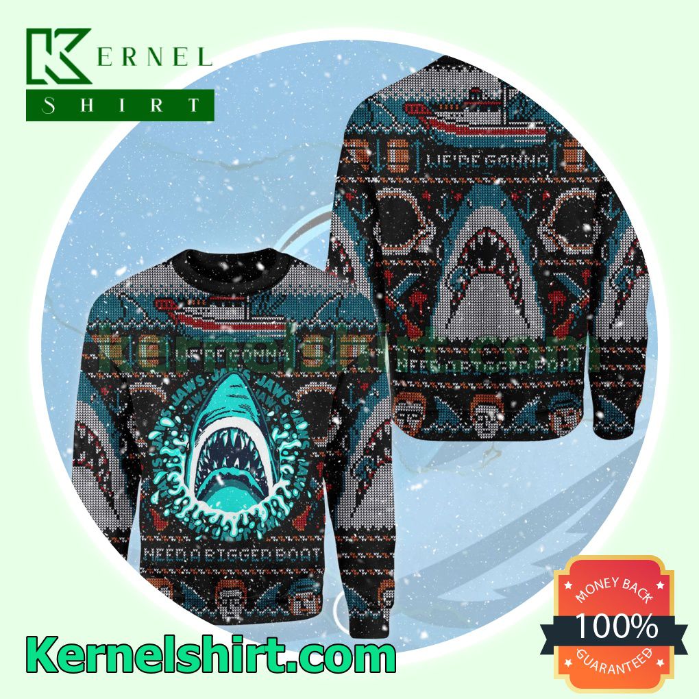 Jaws Shark We're Gonna Need A Bigger Boat Horror Movie Knitted Christmas Sweatshirts
