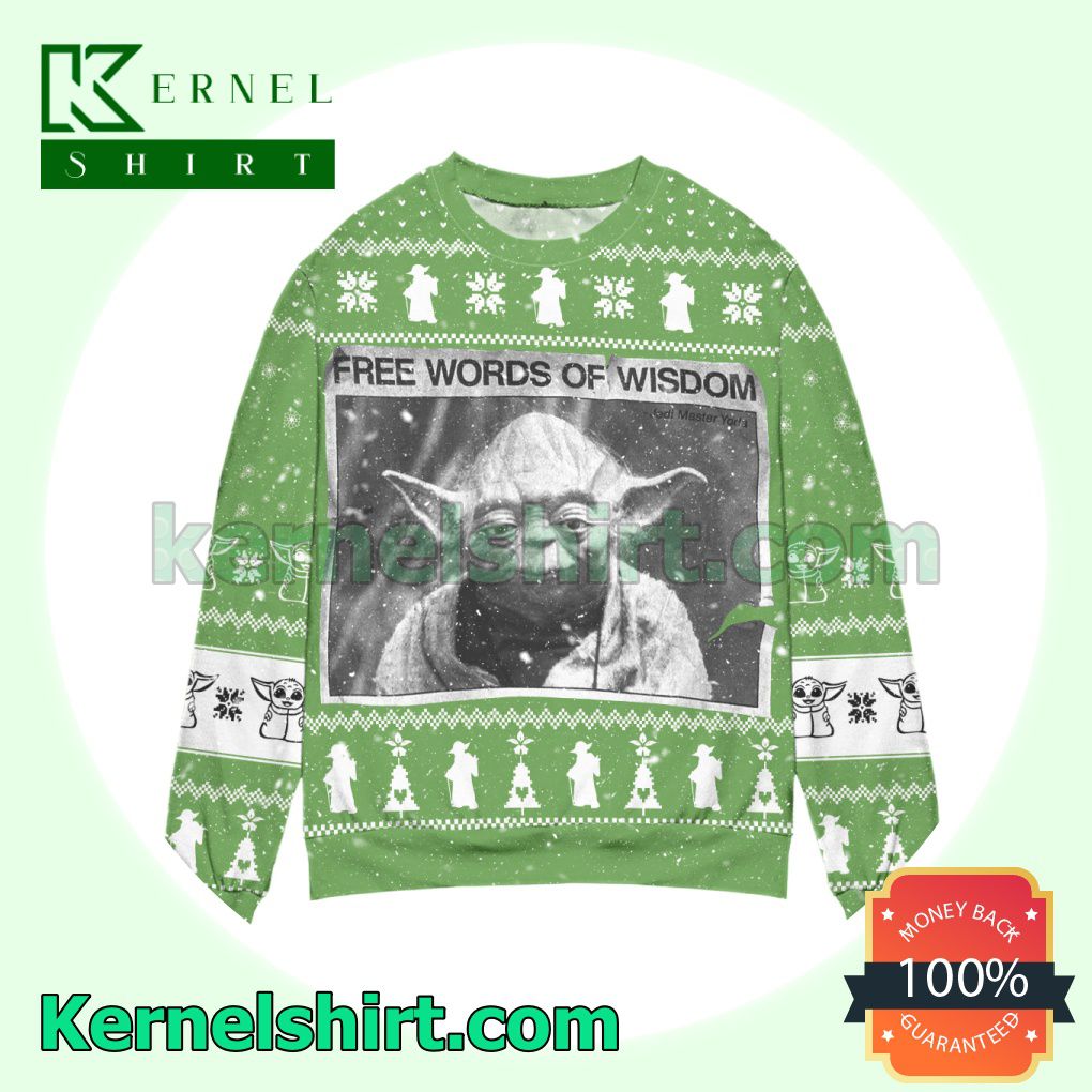 Jedi Master Yoda Star Wars Free Words Of Wisdom Knitted Christmas Sweatshirts