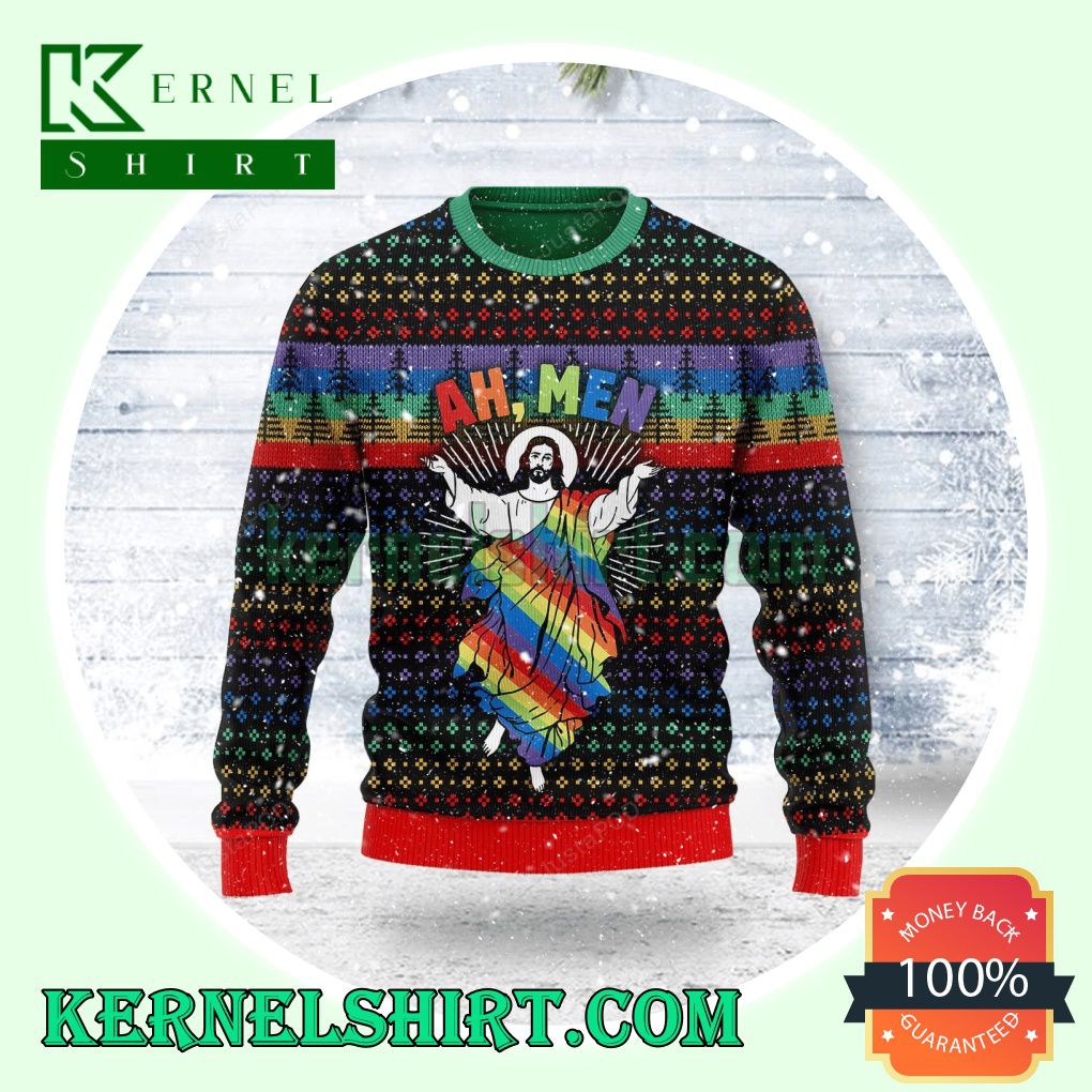 Jesus Ah Men Lgbtq Knitting Christmas Sweatshirts