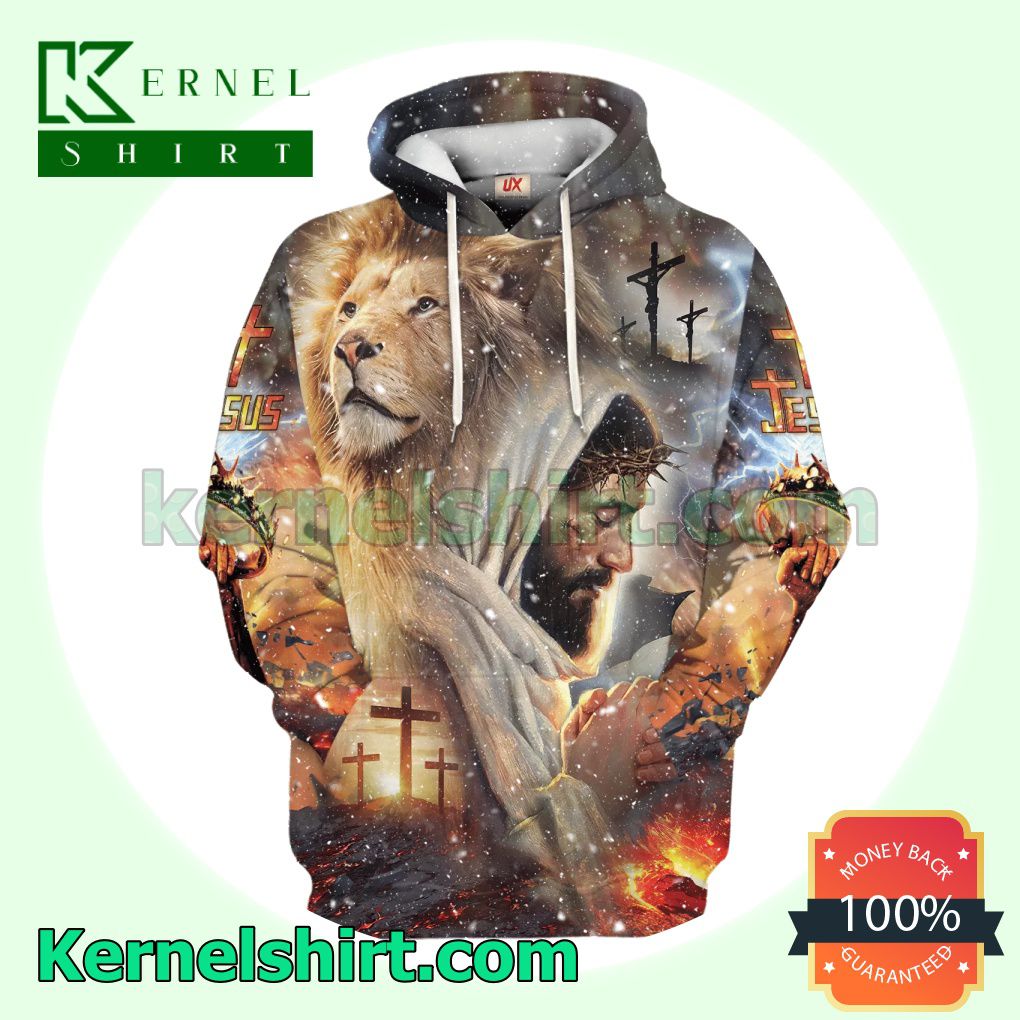 Jesus And Lion Pray For The World Zip Hoodie, Sweatpants