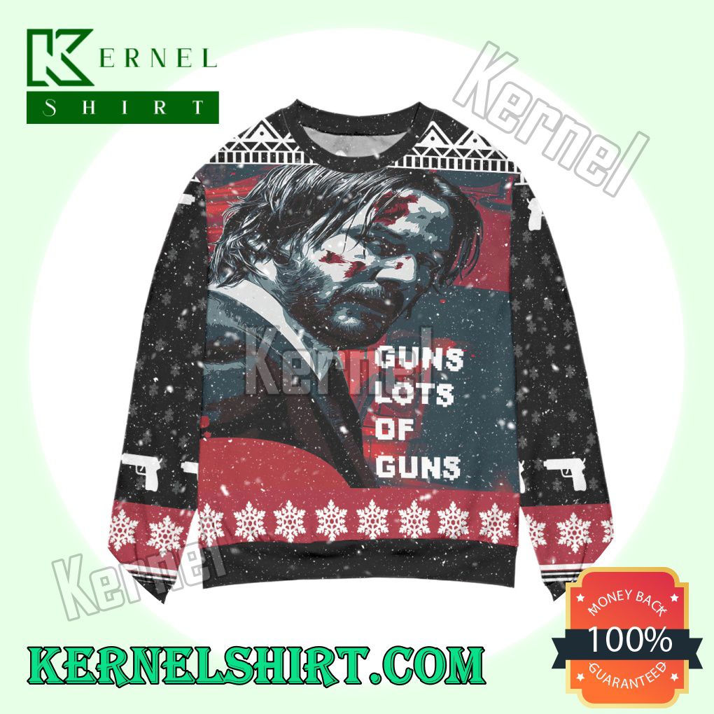 John Wick Guns Lots Of Guns Snowflake Knitted Christmas Sweatshirts