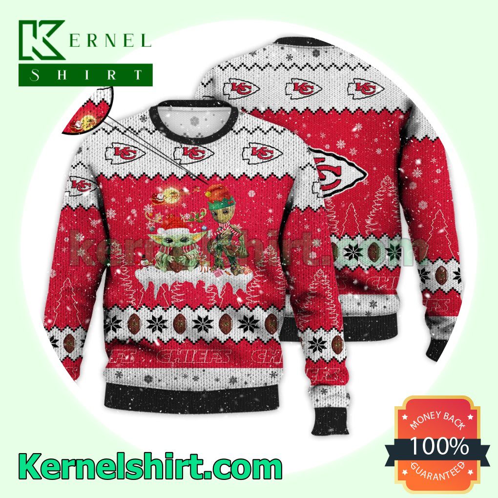 Kansas City Chiefs Baby Yoda, Groot Knitted Christmas Jumper