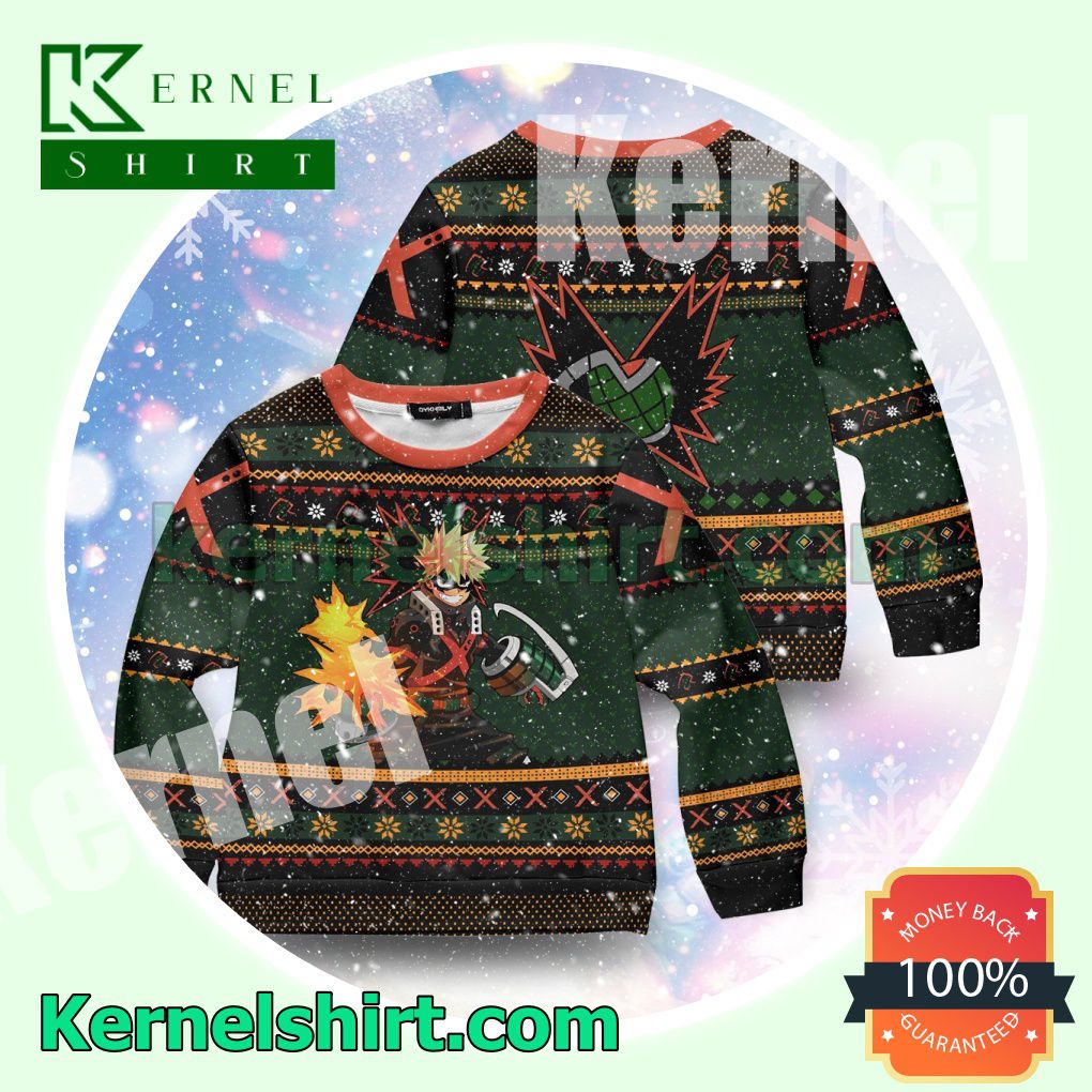 Katsuki Bakugo Fire My Hero Academia Knitted Christmas Sweatshirts