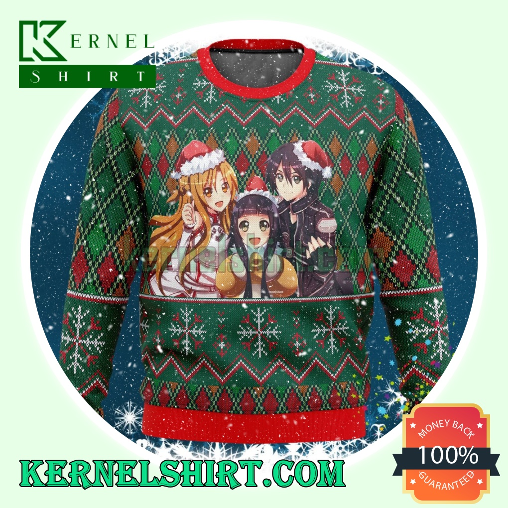 Kirito Asuna Sword Art Online Manga Anime Knitting Christmas Sweatshirts