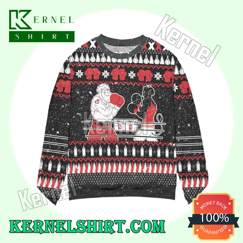 Krampus Vs. Kringle Pine Tree & Snowflake Knitted Christmas Sweatshirts