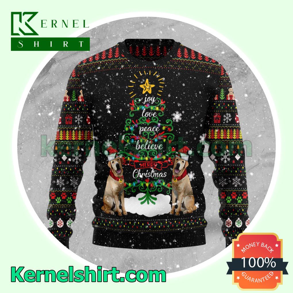 Labrador Retriever Dog Joy Love Peace Believe Knitted Christmas Jumper