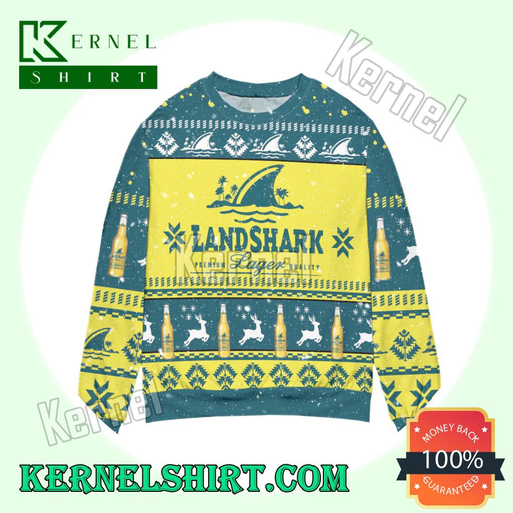 Landshark Lager Beer Logo Reindeer Knitted Christmas Sweatshirts