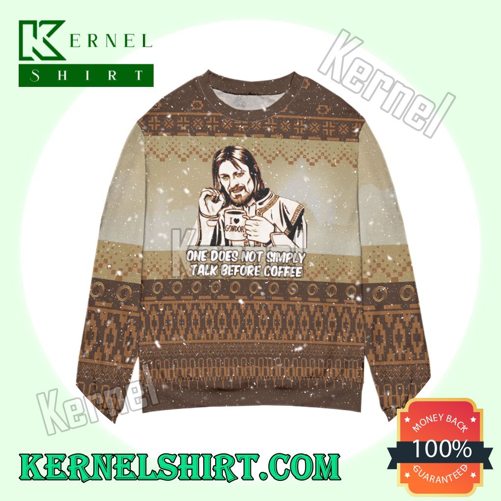 Lord Of The Rings One Does Not Simply Talk Before Coffee Knitted Christmas Sweatshirts